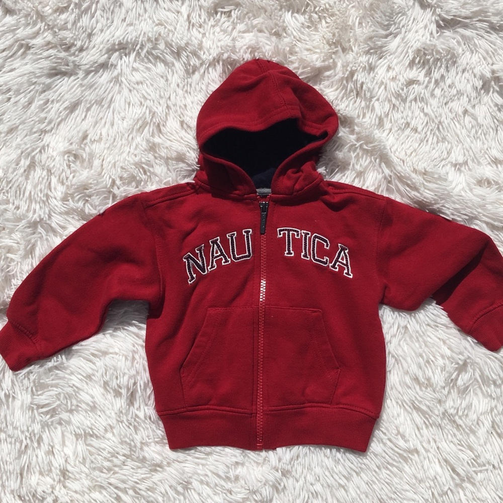 NAUTICA Boys Red Spell Out Zip Up Hoodie - Picture 2 of 3
